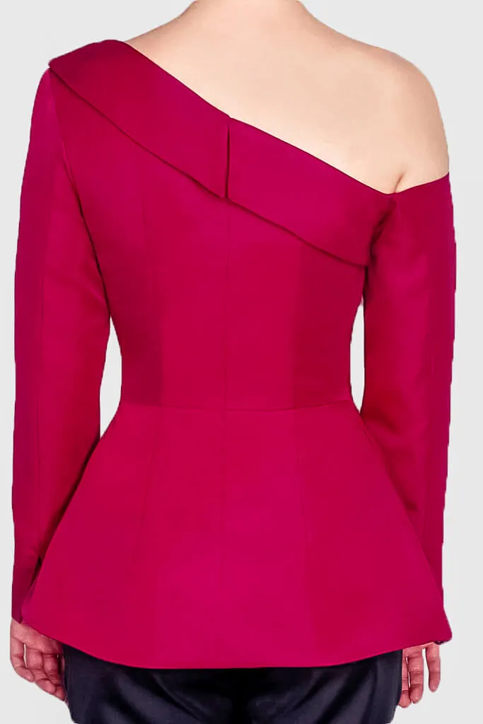 Nerina Red Peplum Asymmetric One-Shoulder Blouse