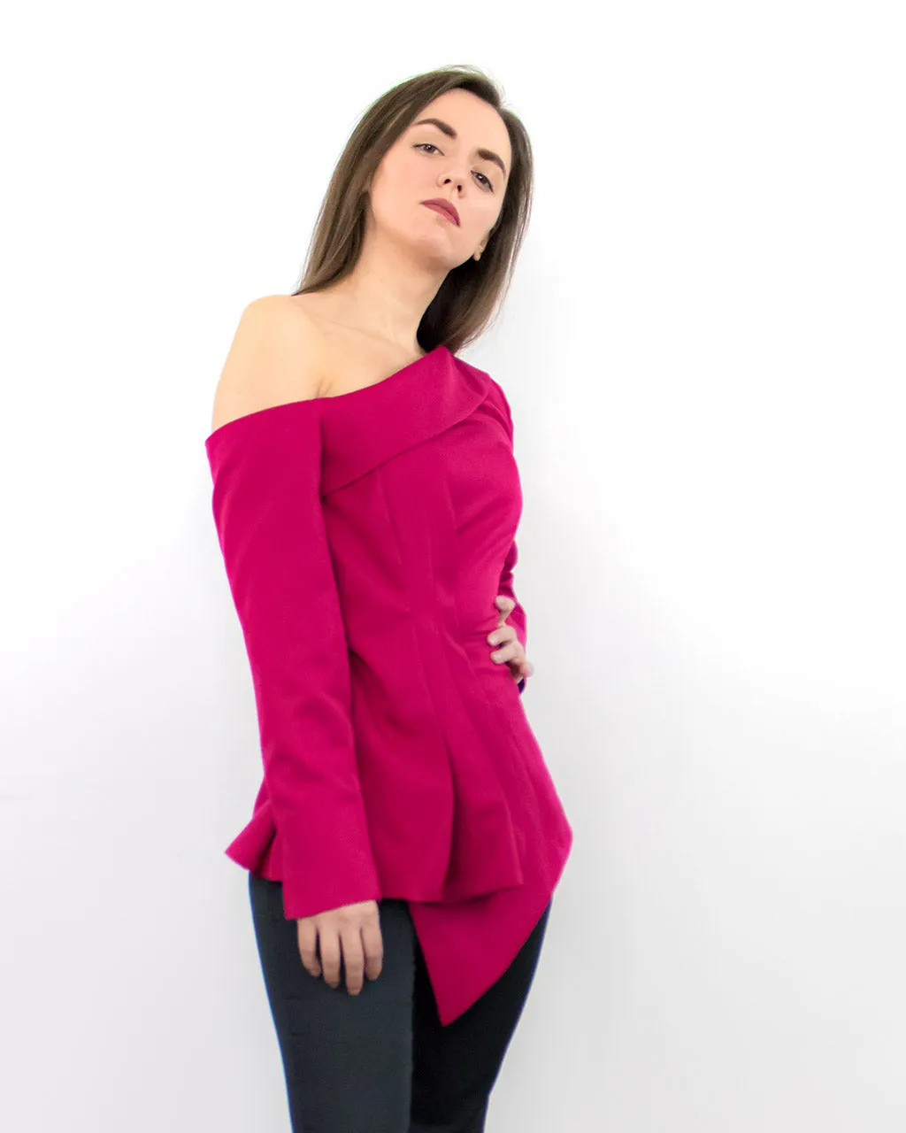 Nerina Red Peplum Asymmetric One-Shoulder Blouse