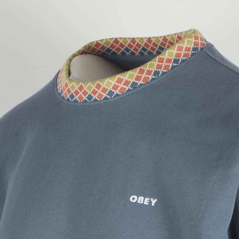 Obey Men's Vintage Blue Verner Argyle Crew Neck L/S Sweater (S03B)