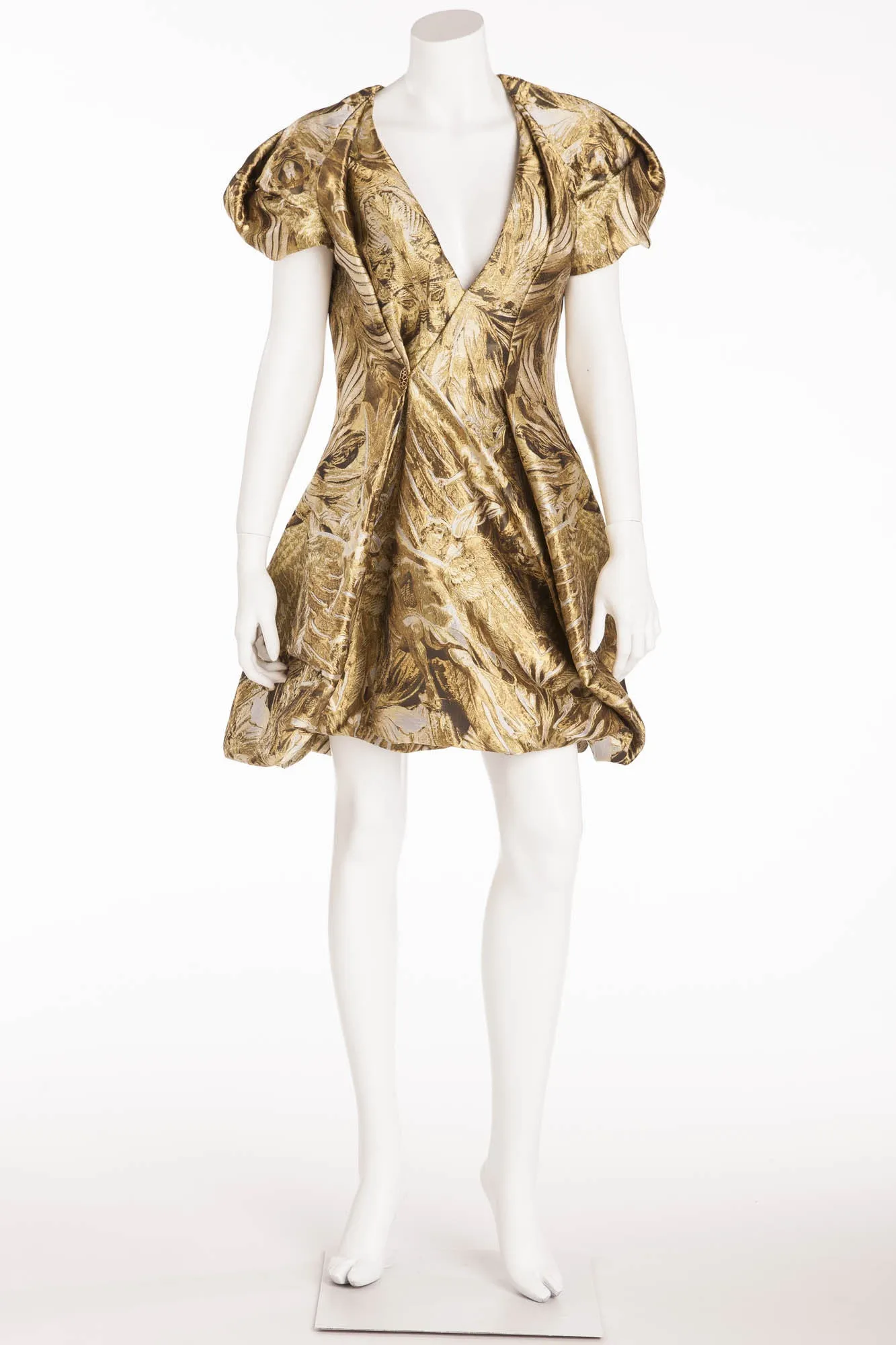 Original Alexander McQueen - Short Sleeve Gold and Silver Brocaded Evening Dress - IT 42