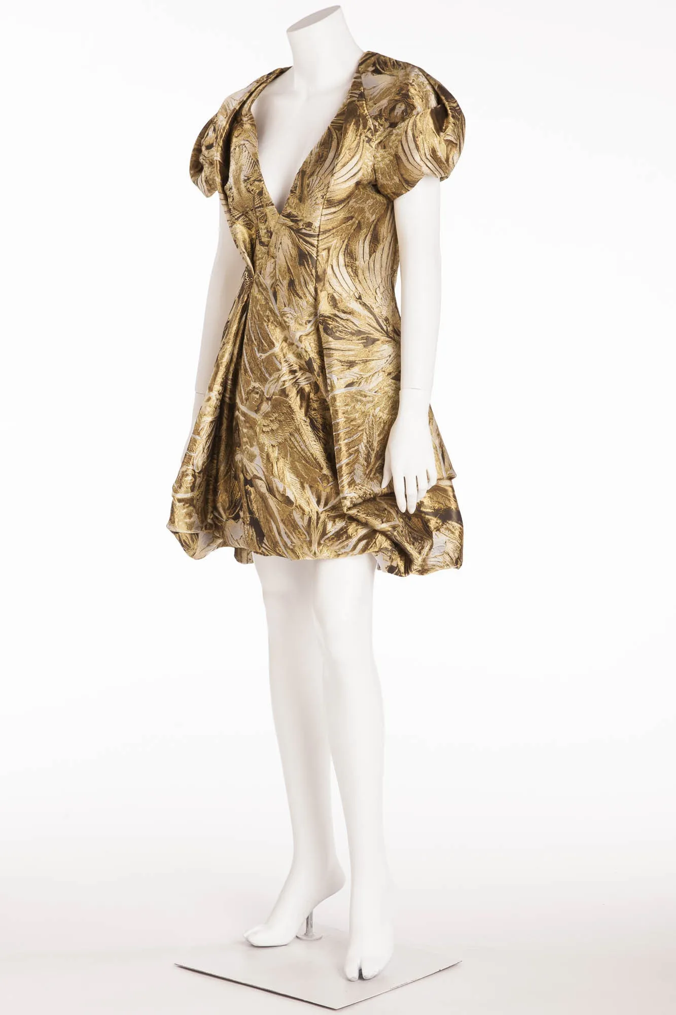 Original Alexander McQueen - Short Sleeve Gold and Silver Brocaded Evening Dress - IT 42