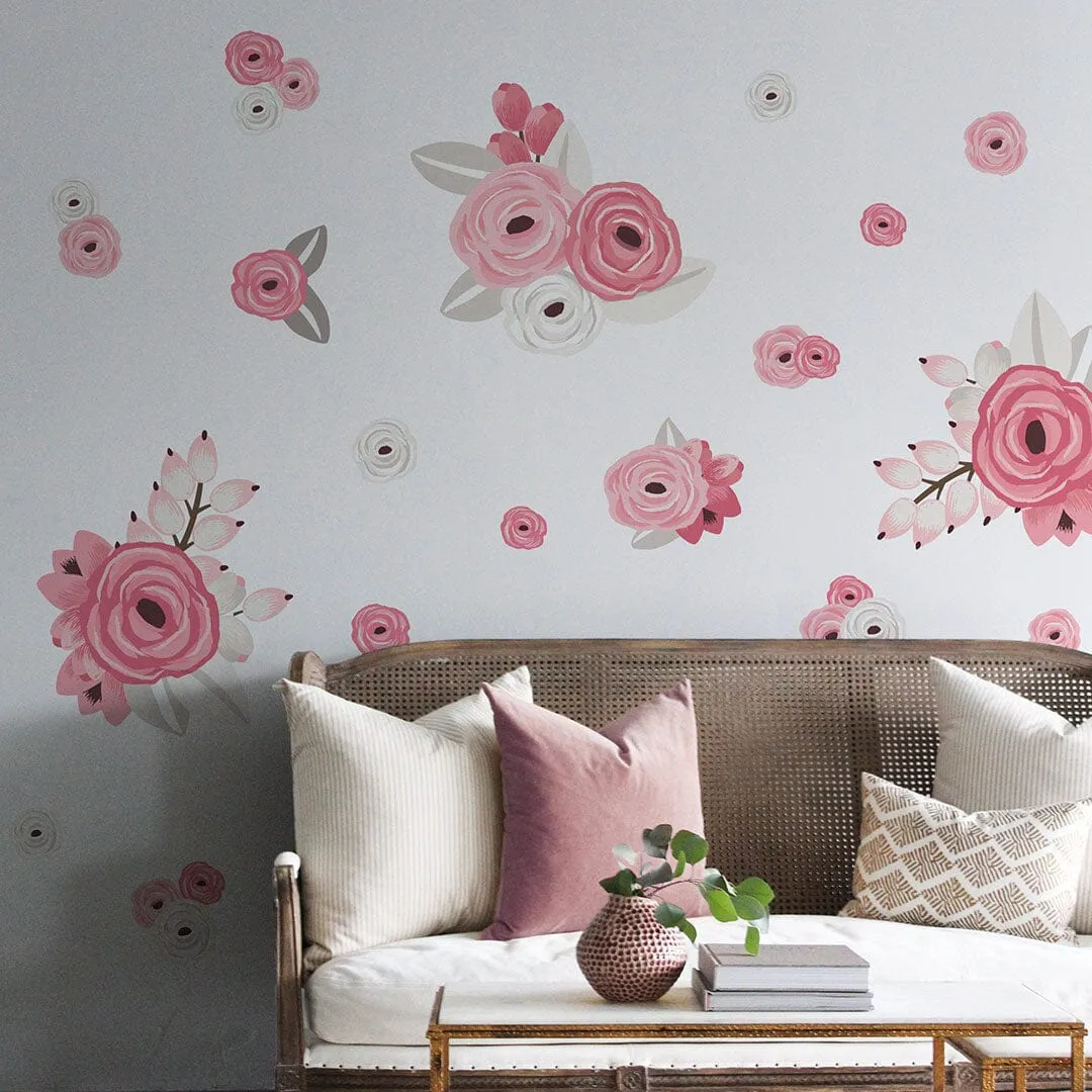 Pink and White Graphic Flower Wall Decals