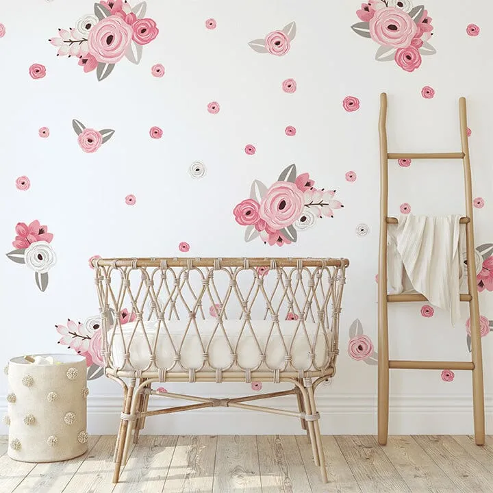 Pink and White Graphic Flower Wall Decals