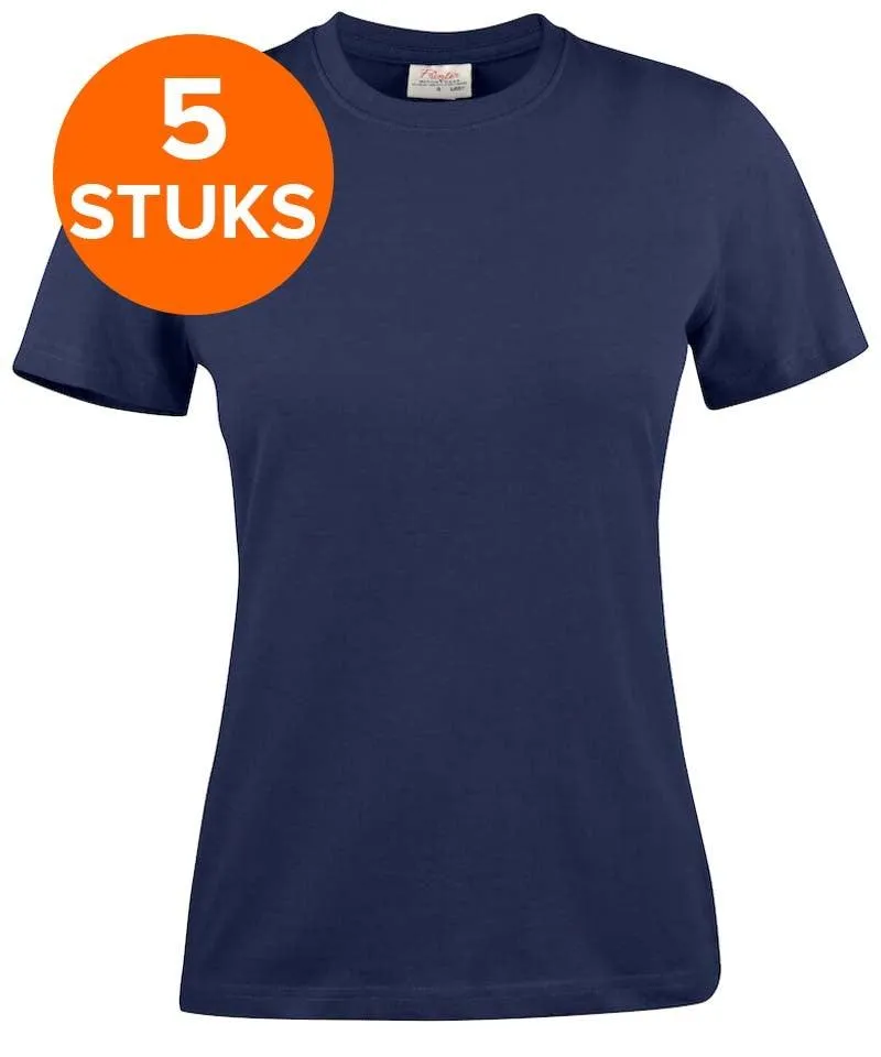 Printer Heavy T-shirt Dames Ronde hals 5 pack