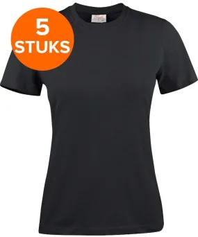 Printer Heavy T-shirt Dames Ronde hals 5 pack