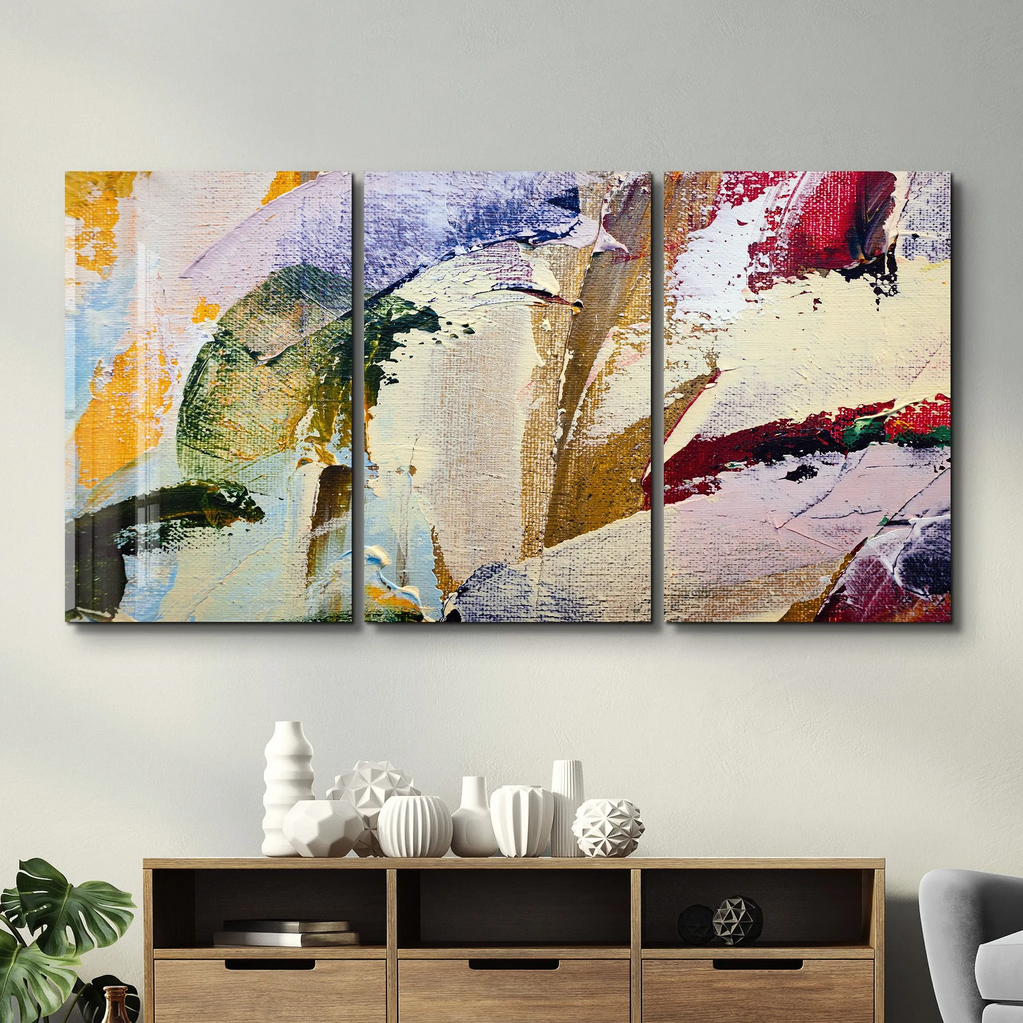 ・"Abstract Oil Painting - Trio"・Glass Wall Art