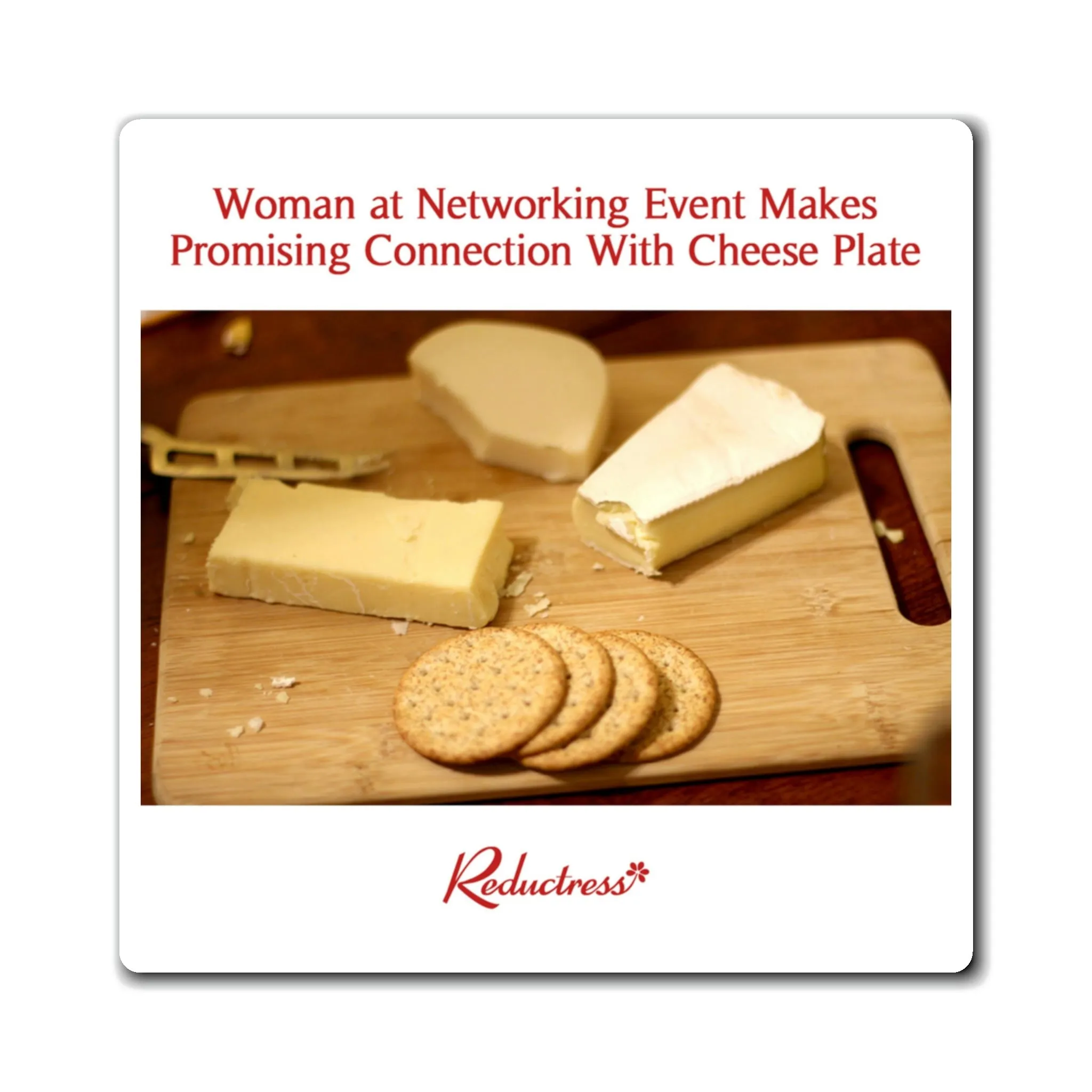 "Woman at Networking Event Makes Promising Connection With Cheese Plate" Magnet