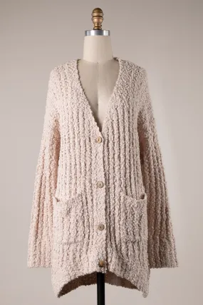 RIBBED POPCORN KNIT BUTTON DOWN CARDIGAN 1 PACK