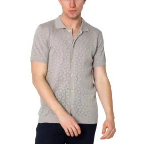 RNT23 Geometric crochet polo shirt grey