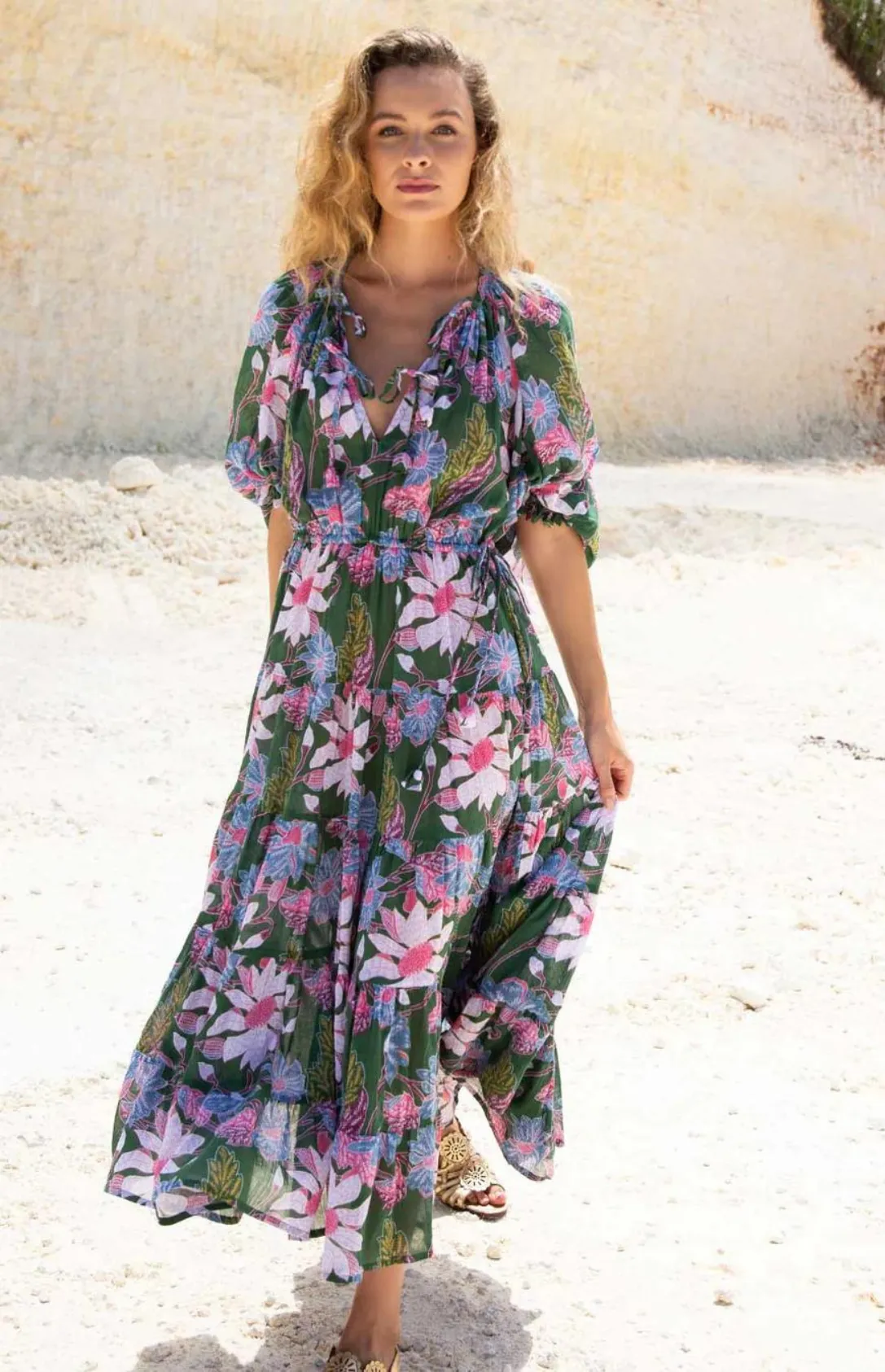 Scallop Maxi Dress - Wild Flower Multi Emerald