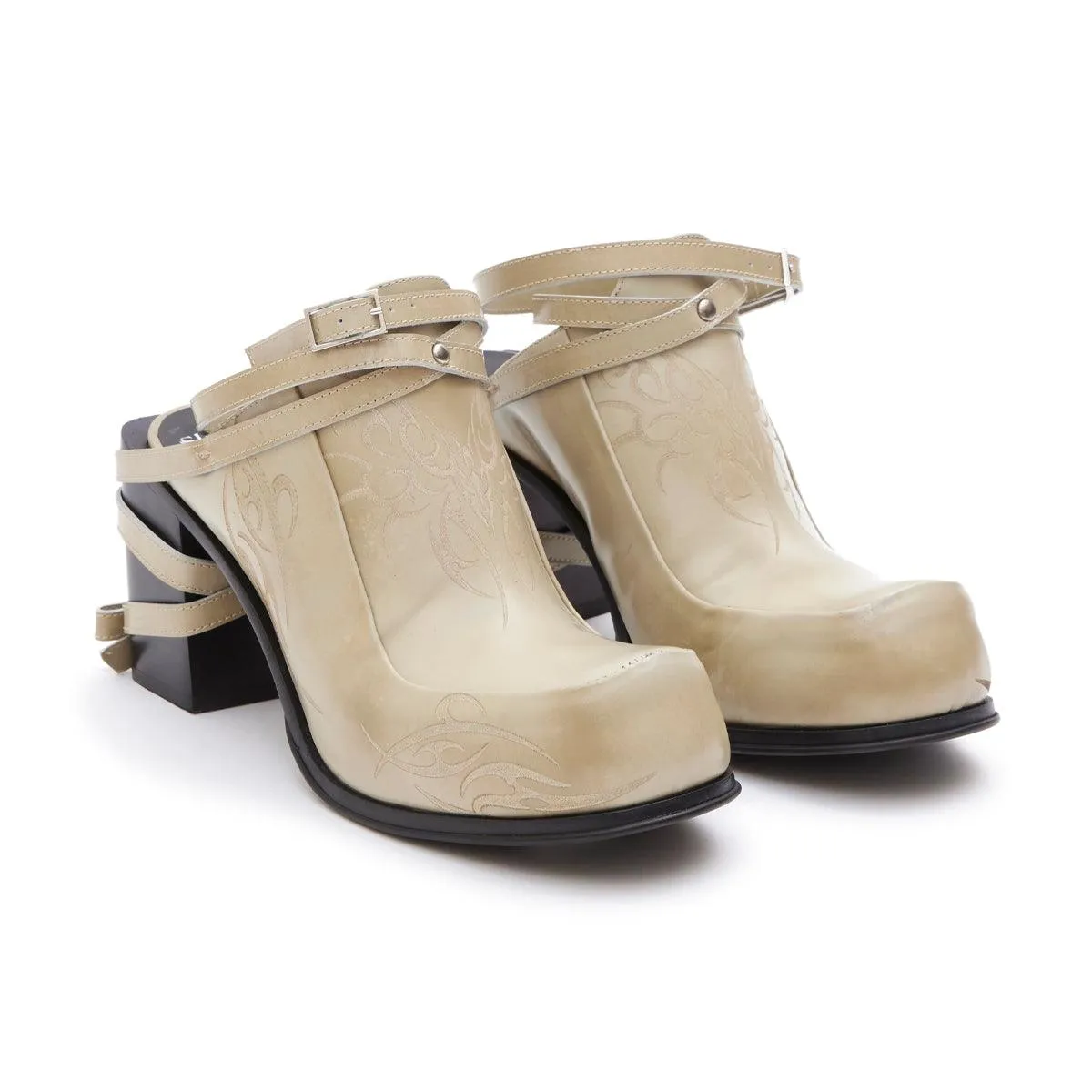   Simona Vanth Tango Stacked Etched Heels 'Brushed Taupe'