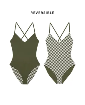 The Reversible Lace Up One Piece. -- Army and Light Army Check