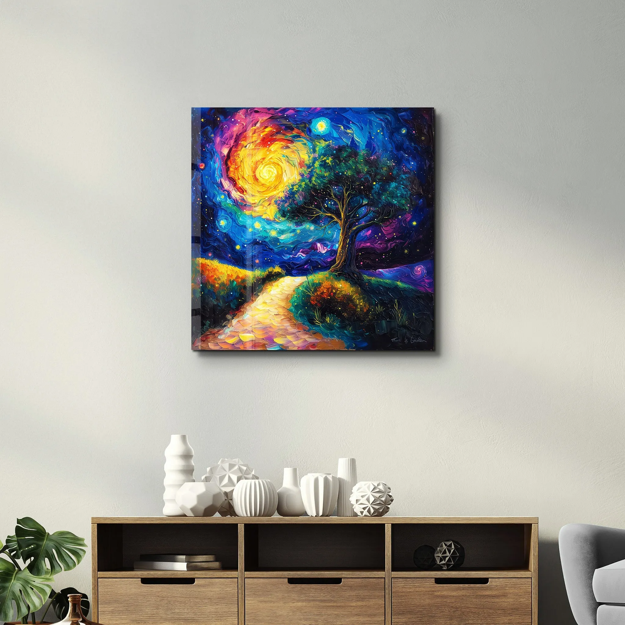 Tree of Life Van Gogh Style | Glass Wall Art