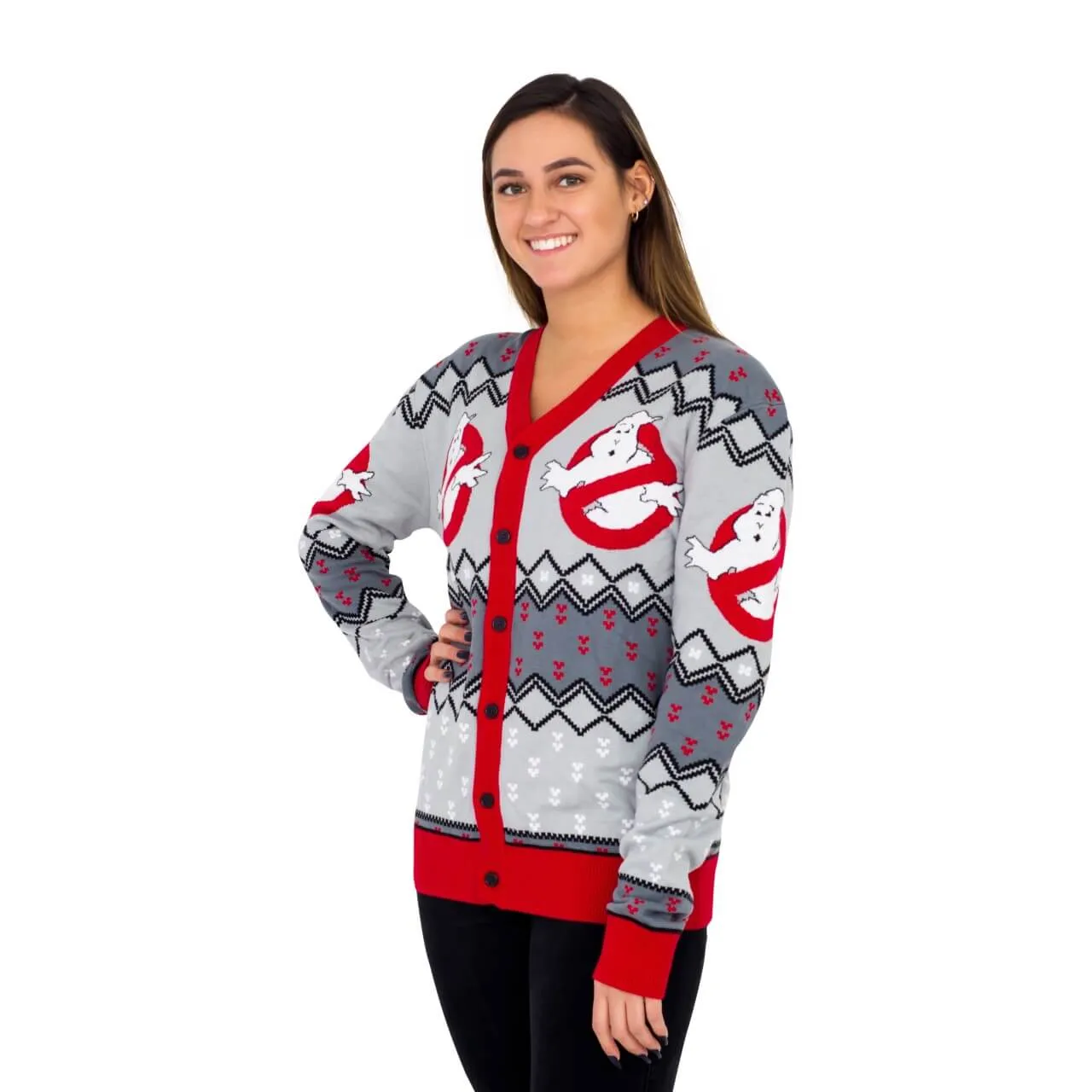 Women's Ghostbusters Logo Ugly Christmas Cardigan Sweater